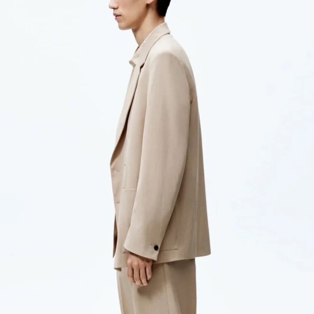 Zara Double Breasted Suit Blazer in Beige